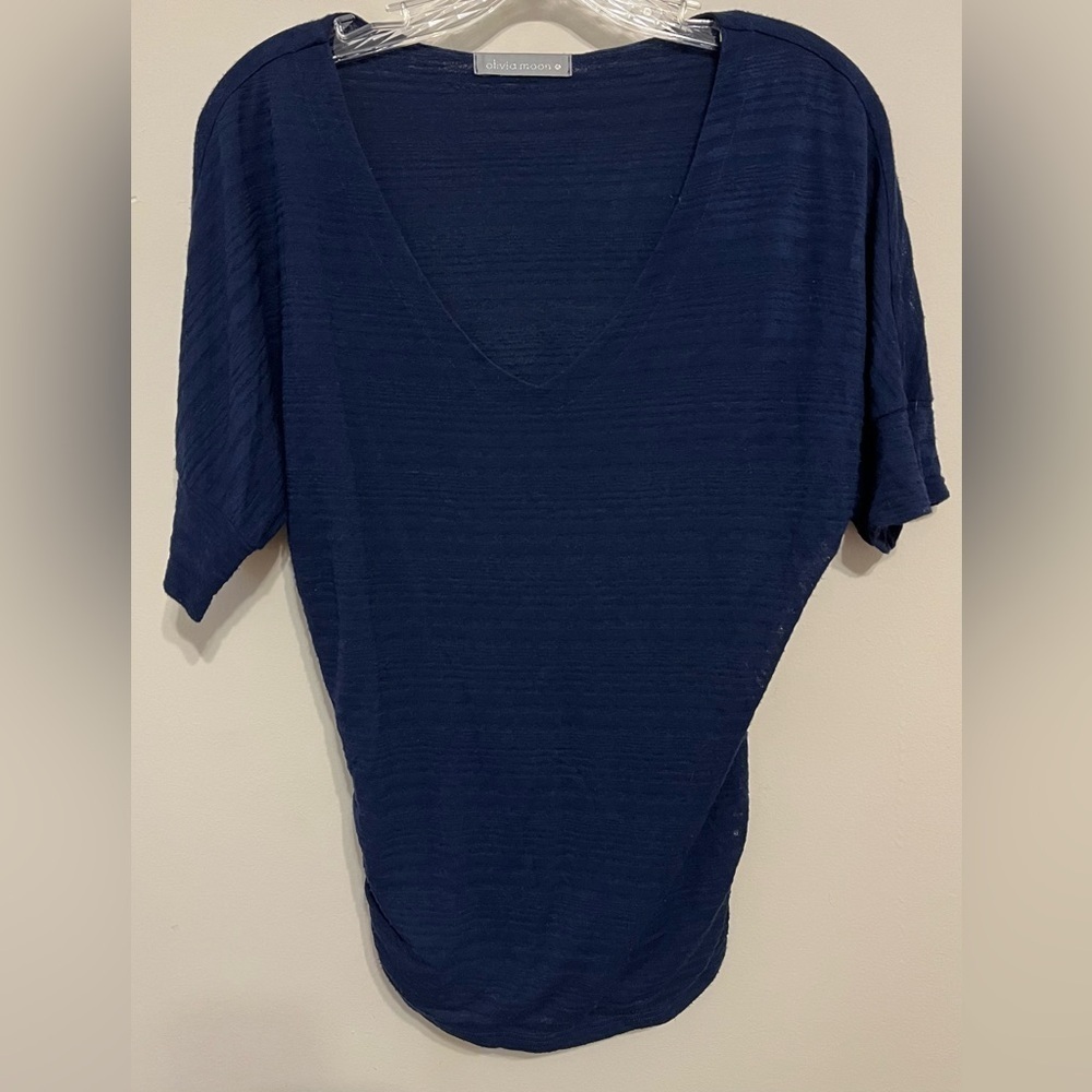 Olivia Moon Women’s Blue Top, Batwing Sleeves, Tapered Bodice, Ruched; Size S